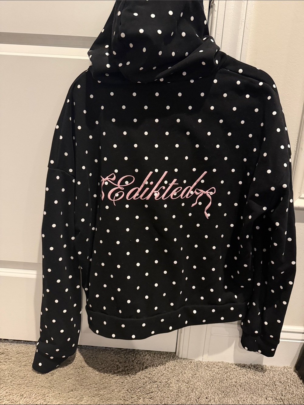 Edikted Black Hoodie with White Polka Dots